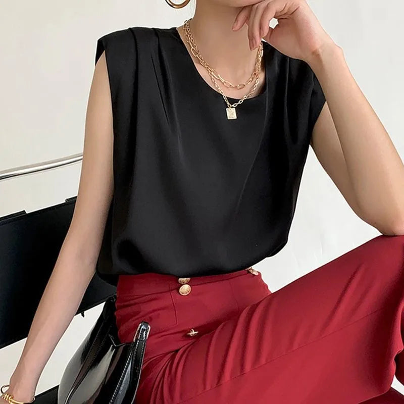 Sleeveless Satin Blouse